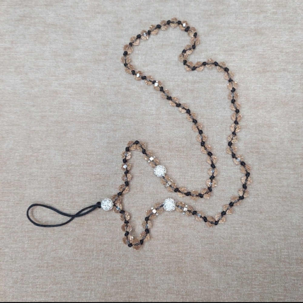 Beautiful Champagne and Black Beaded Lanyard
